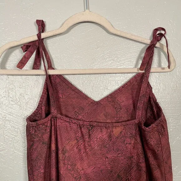 Peruvian Connection Women M Maroon Black Printed Dress Shoulder Tie Strap Cotton - Picture 8 of 9